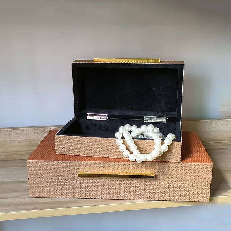 Woven leather jewelry storage box, sample room decoration box, wooden craftwork, new Chinese style ornament