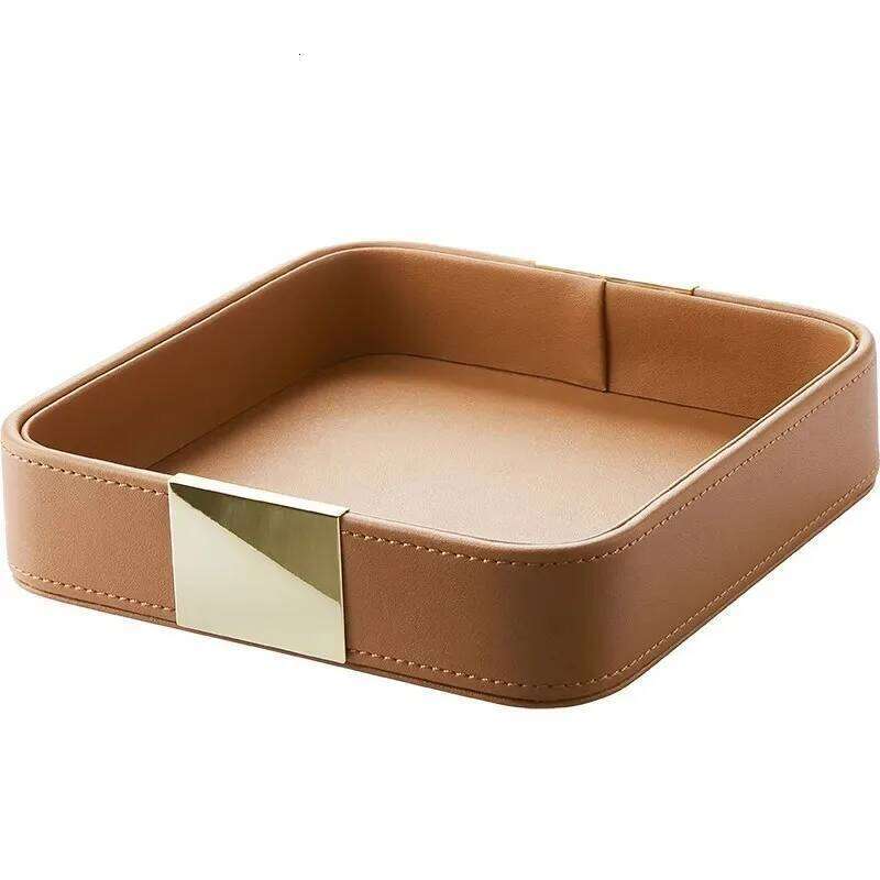 Light Luxury PU Leather Portable Makeup Organizer Storage Jewelry Ring Dish Entrance Key Holder Sundry Tray Jewellry