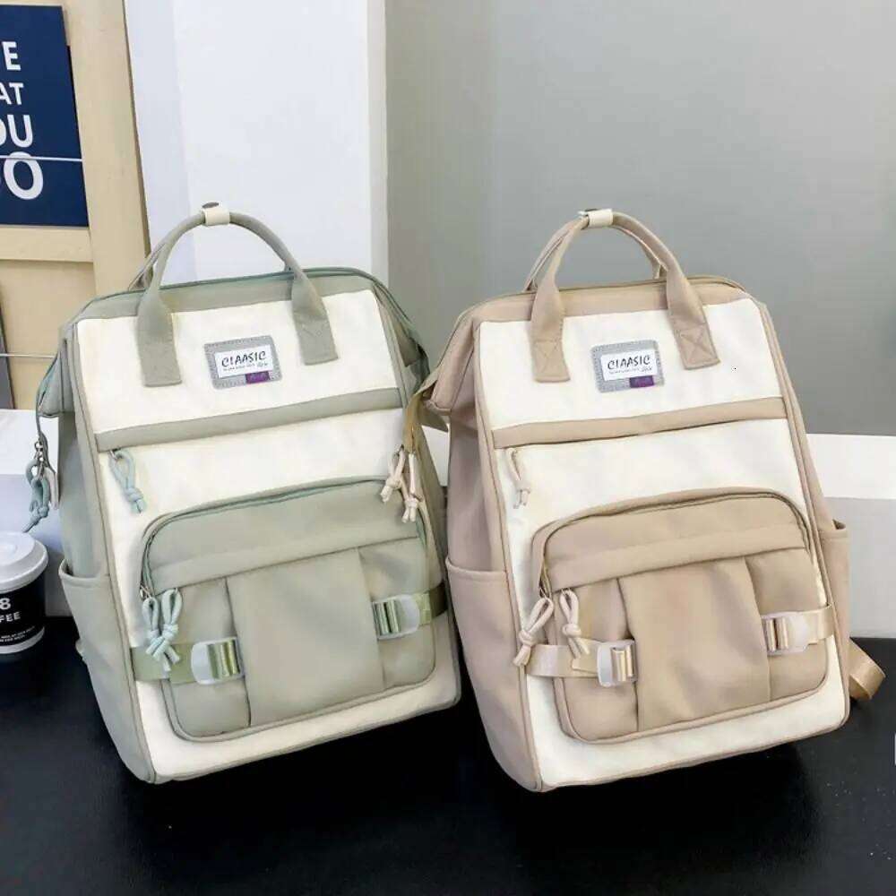 Adjustable Large Capacity Backpack Anti-splash Water Korean Style Casual Nylon Daypack Soft Contrast Color Women School Bag Z260124