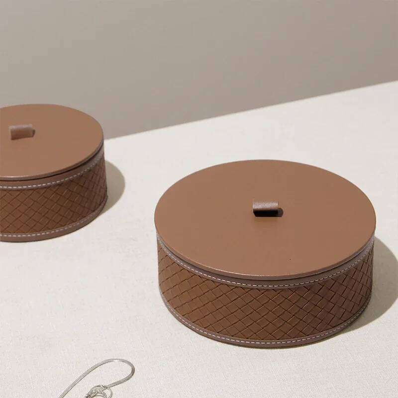 Light luxury high end leather jewelry storage tank circular model room piece wardrobe organizer bedroom decoration box