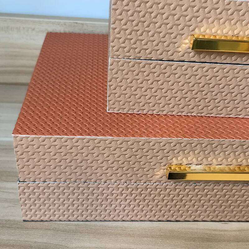 Woven leather jewelry storage box, sample room decoration box, wooden craftwork, new Chinese style ornament