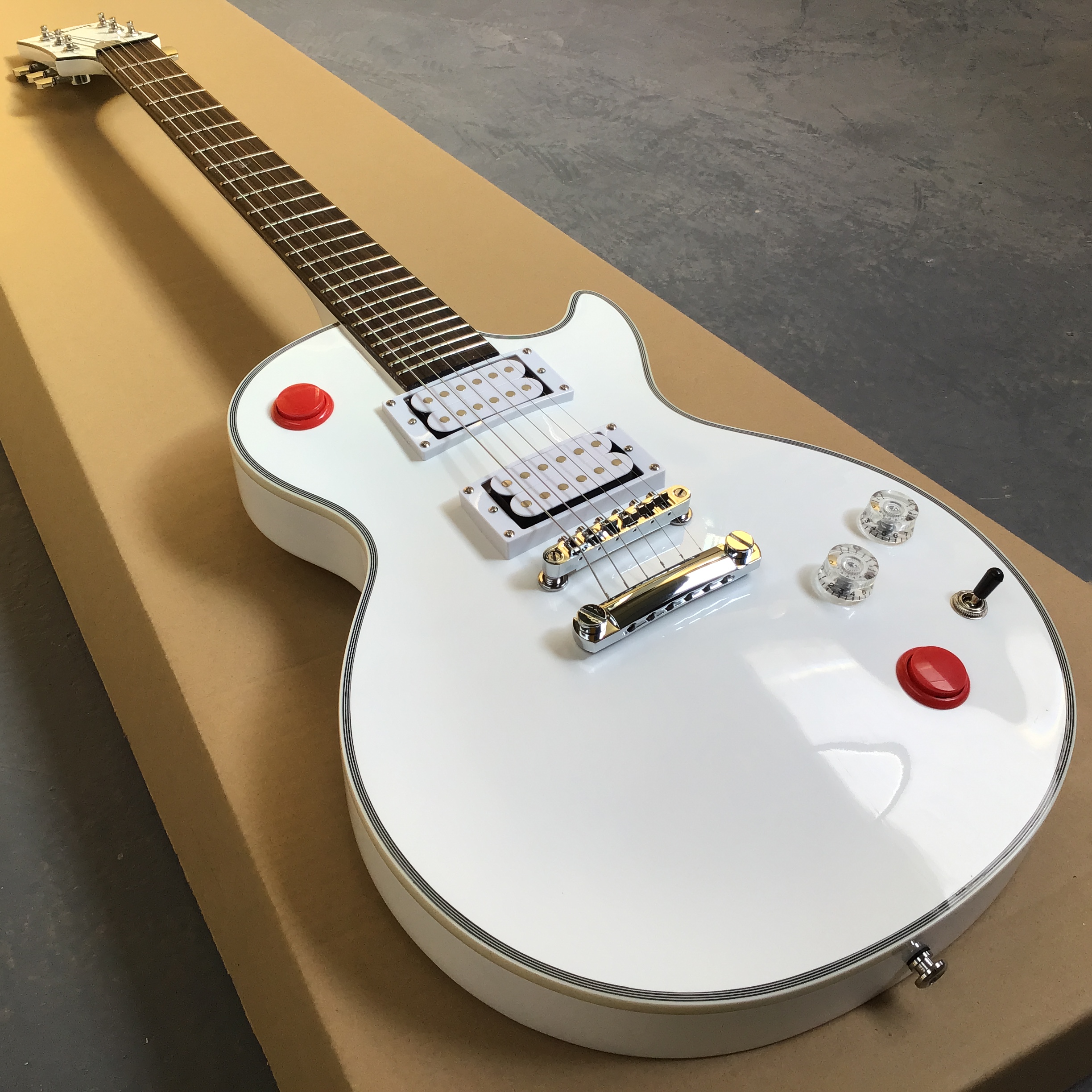 Best Selling Classic 6-strings Electric Guitar - Stunning Gloss White Finish, Red Accent Switch, HH Humbuckers fast shipping