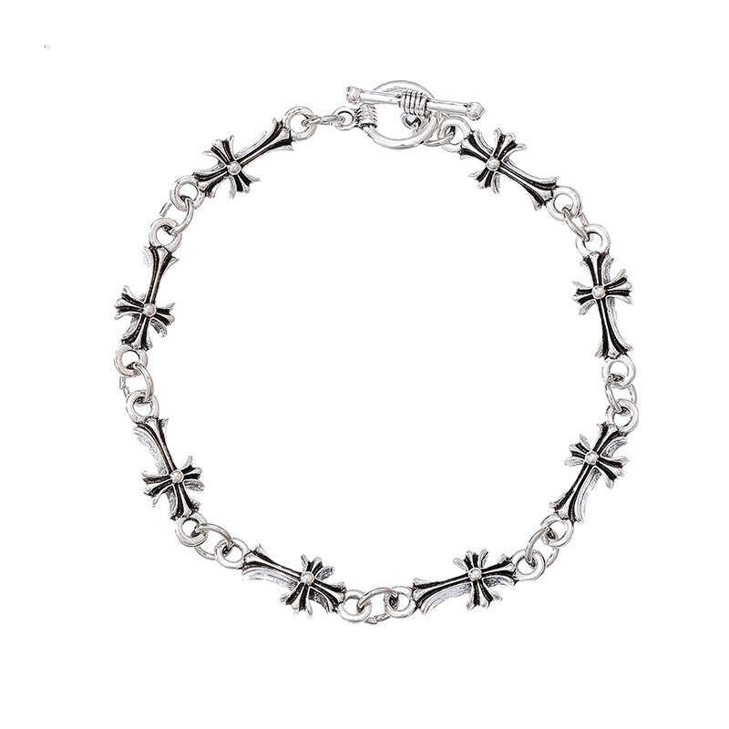 Unisex Vintage Silver Cross Flower Chain Bracelet Gothic Punk Toggle Clasp Jewelry Gothic Minimalist Fashion Jewelry