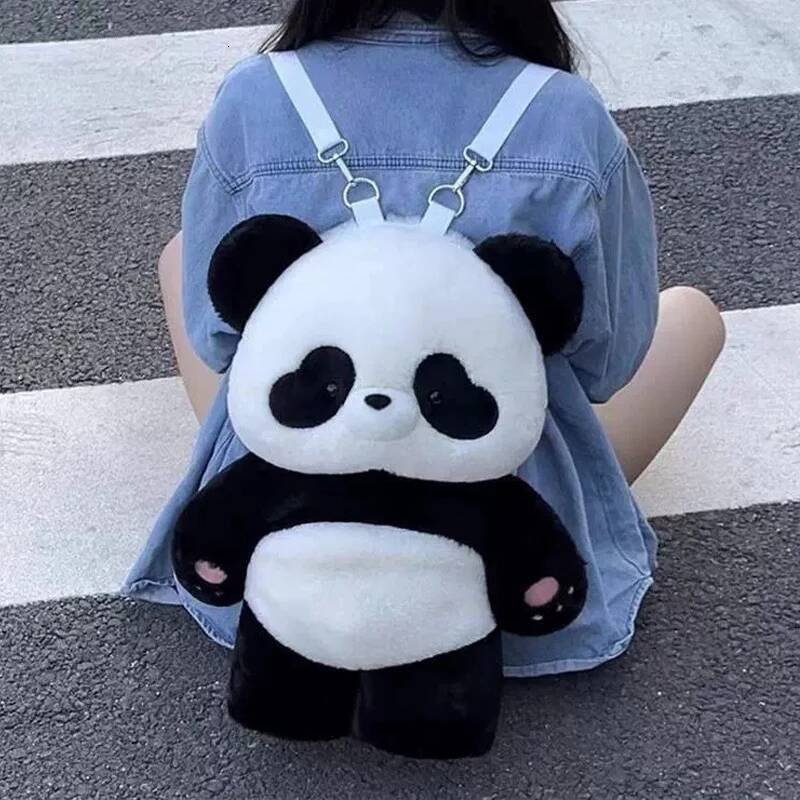 Panda Cartoon Soft Cute Plush School Backpack Ins Girl Doll Bag