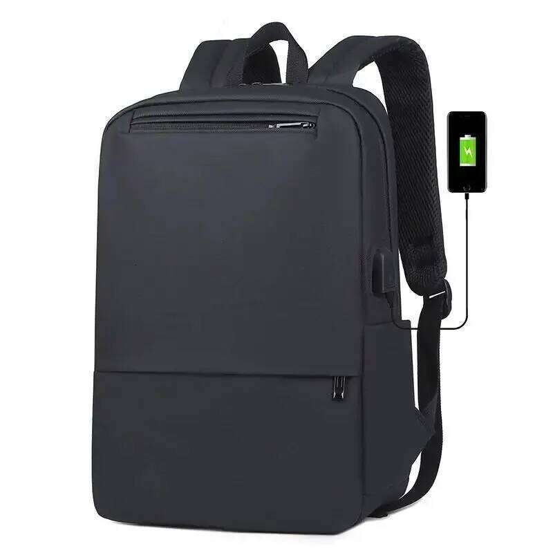 Rilibegan Classic Solid Business Quality Nylon Waterproof Travel USB Charging Laptop Backpack Bag Men Z260124