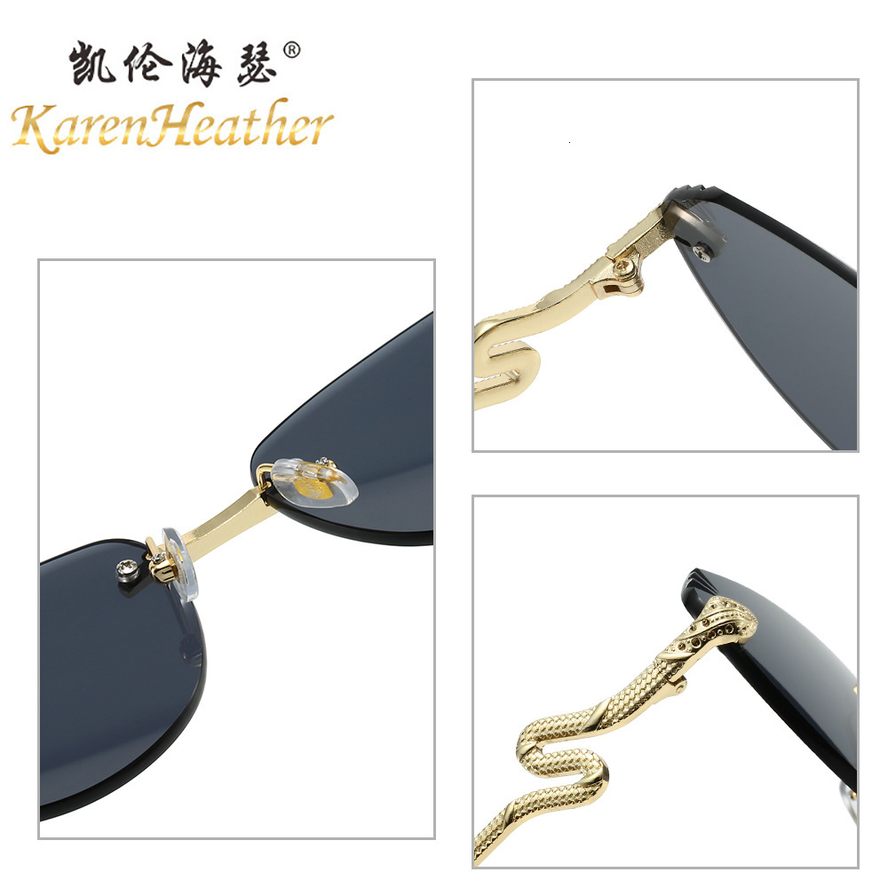 New Cat Eye Rimless Sunglasses 2026 European And American Style Cut Edge Fashion Snake Head Sunglasses For Women Luxury Fashion Eyewear UV Protection 