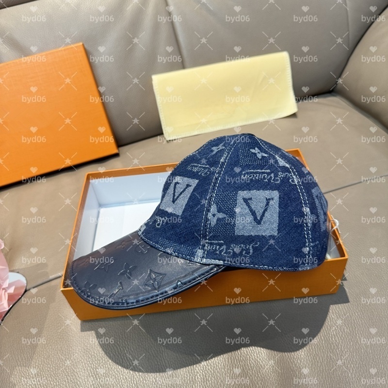 2026 Mens Womens Denim Splicing Hat Luxury Tennis Cap Designer Leather Baseball Caps Luxury Casquette Fashion Adjustable Chessboard Hats Beanie Sunscreen Cap