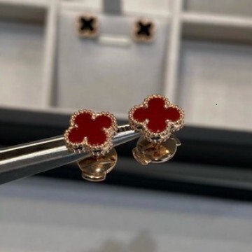 Designer Jewelry Vanly cleef Mini 9mm Small Lucky Flower Four-leaf Clover Earrings Pure Silver Gold Natural Mother-of-Pearl Red Agate Earrings