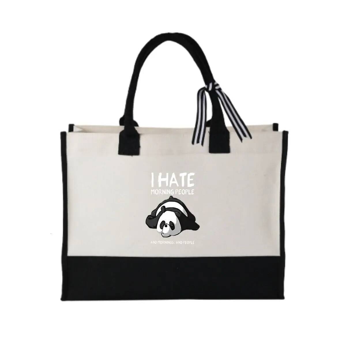 I Hate Morning People Panda Illustration Versatile Patchwork Canvas Carryall For Beach Trips