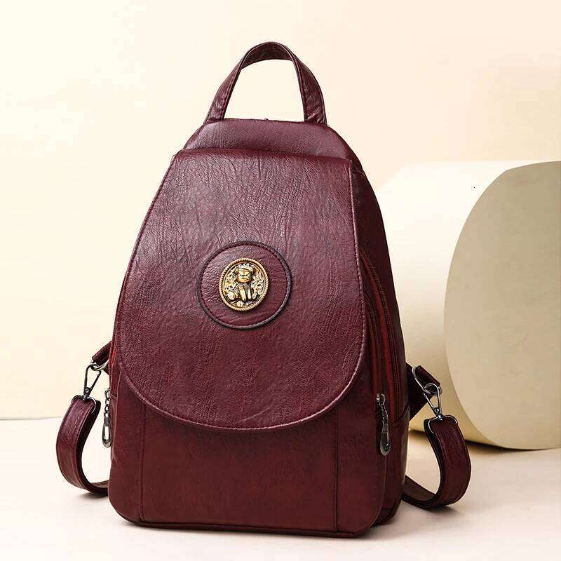 Retro women's synthetic leather backpack, adjustable shoulder straps, compartments, multiple carrying methods, suitable Z260124