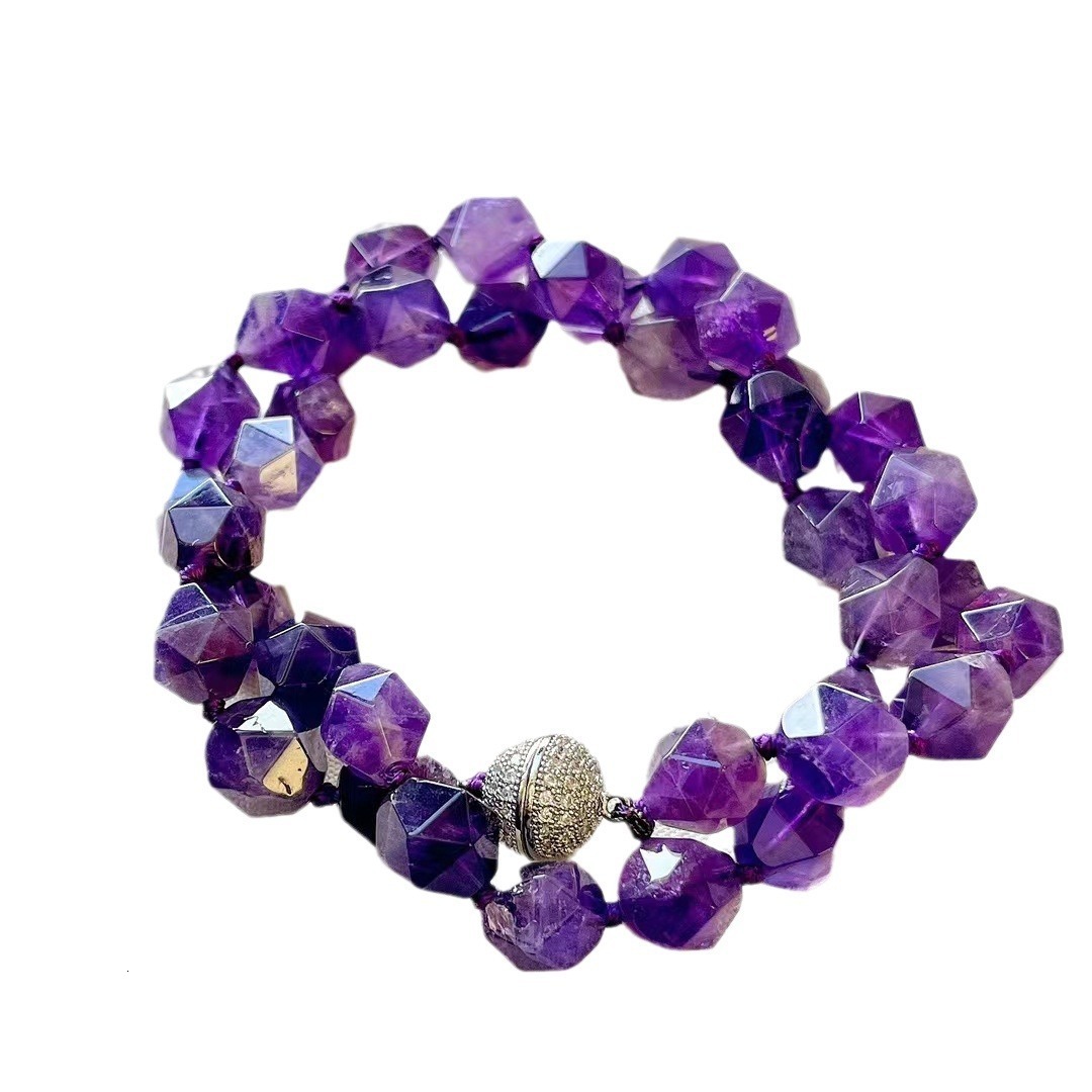 Natural face amethyst gemstone necklace 925 sterling silver 16.5-inch beads 8MM 241210