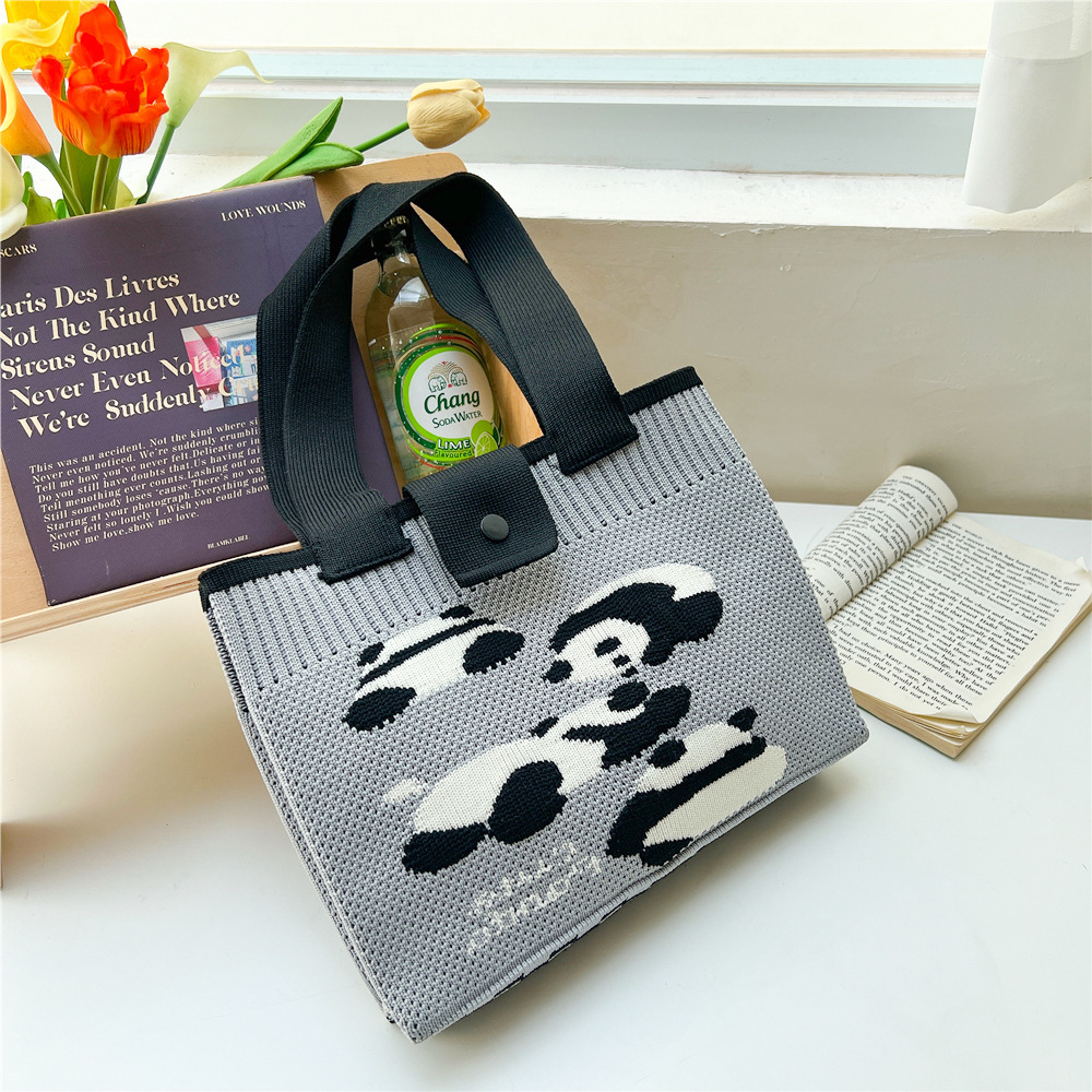 Red Panda Knitted For Women, Large Capacity Summer Green Cartoon Women's Bag, Autumn Winter Single Shoulder Handheld Shopping Bag