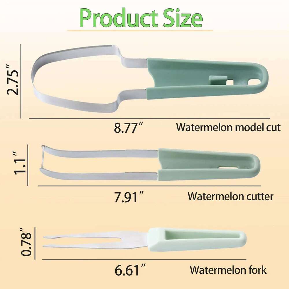 3-in-1 Cutter, 2024 Stainless Steel Fruit Watermelon Cutting Tool Fork Slicer Knife Set for Home Kitchen