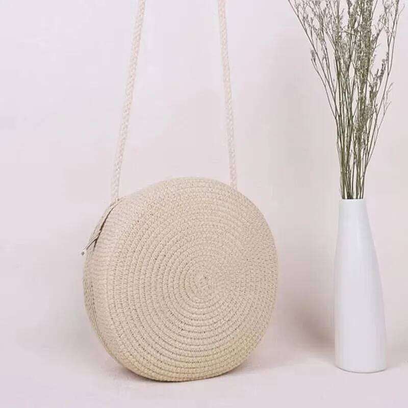 Minimalist Straw Bag Round Crossbody Purse Women Shoulder Vocation Style Handbag Z260124