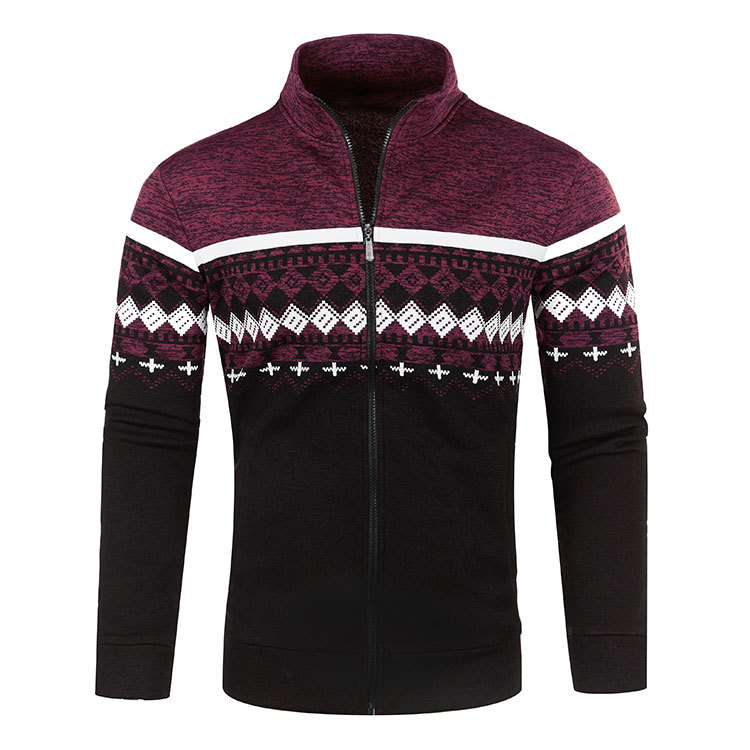 2026 New cardigan stand-up collar men's fleece jacket casual loose sweater Korean jacquard slim jacket knit cardigan