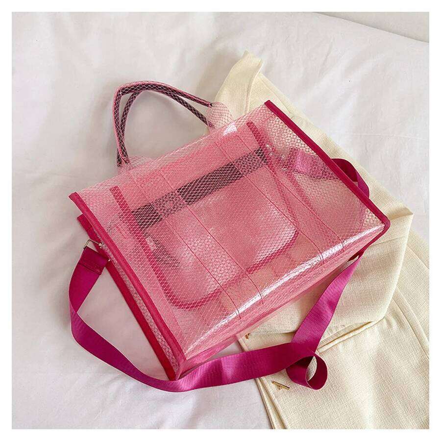 Fashion New High Capacity PVC Women's Transparent Jelly Handheld One Shoulder Crossbody Tote Bag
