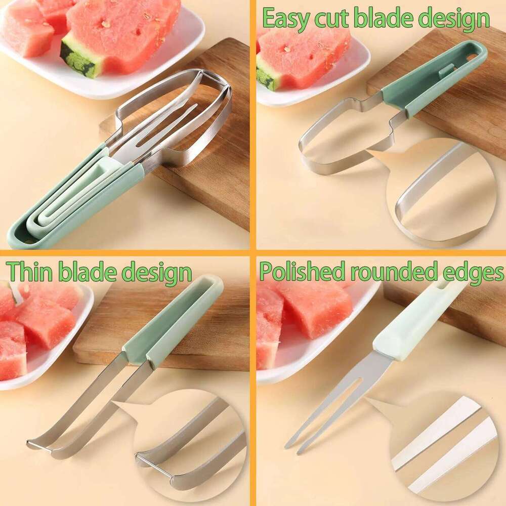 3-in-1 Cutter, 2024 Stainless Steel Fruit Watermelon Cutting Tool Fork Slicer Knife Set for Home Kitchen