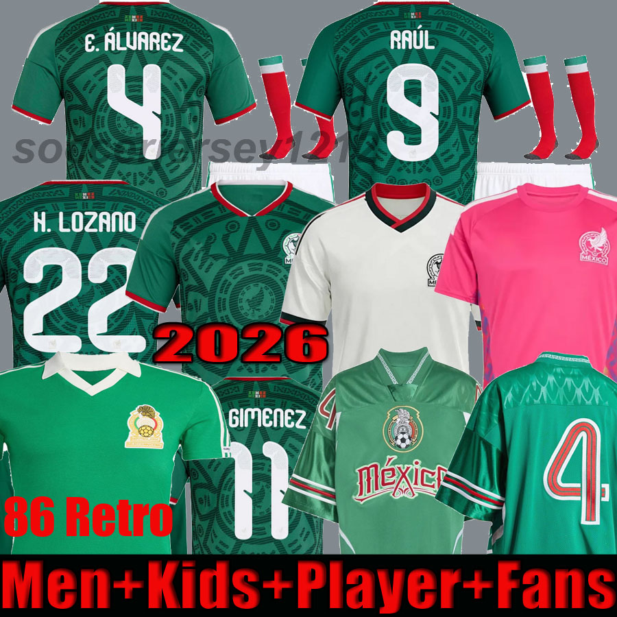 2026 MEXICO soccer jerseys 26 27 Kit football shirt E.ALVAREZ shirts CHICHARITO LOZANO 2025 2026 2027 Men kids sets long women Corona Player fans Vega 86 Retro 3XL