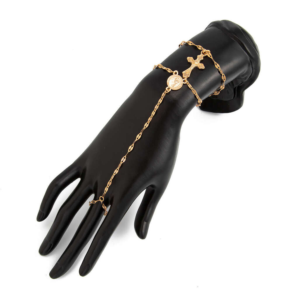 Bracelet Womens Back Hand Chain Set Coin Pendant Metal Cross Interlocking Niche Sophisticated Fashion Accessory