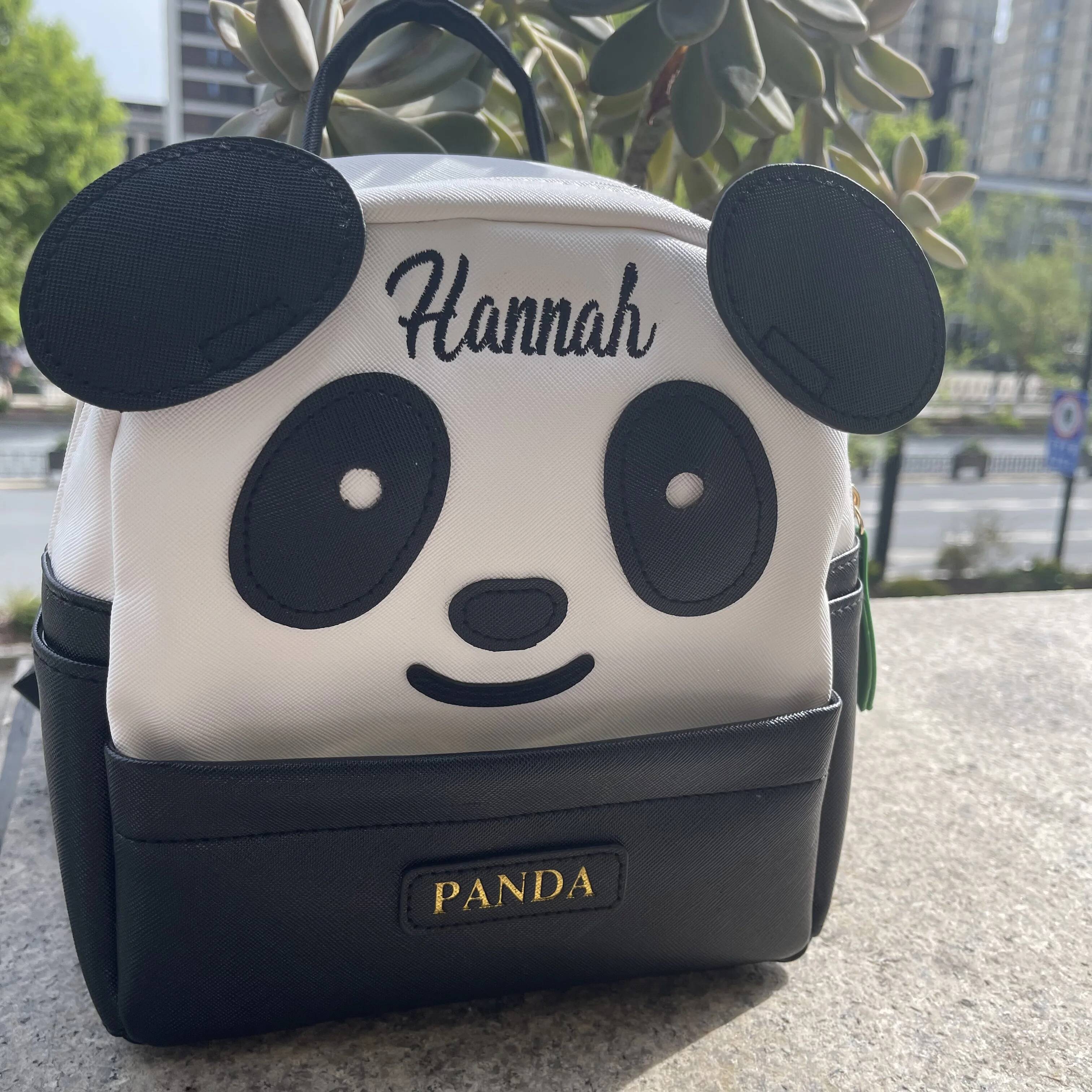 Customized Backpack Kindergarten School Cartoon Panda Name Embroidered Children's Cute PU Fashion Gift Bag