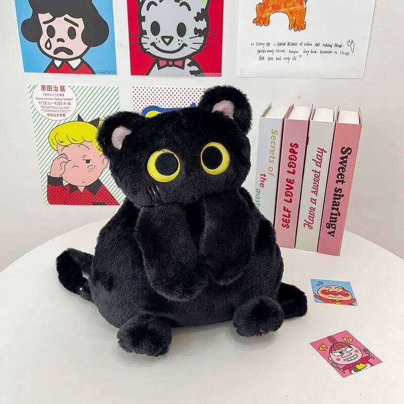 33cm Kawaii Big Eyes Cat Plush Black Cute Large-capacity Stuffed Animal Bag Boys Girls Women Soft Toy Backpack Gift Z260124