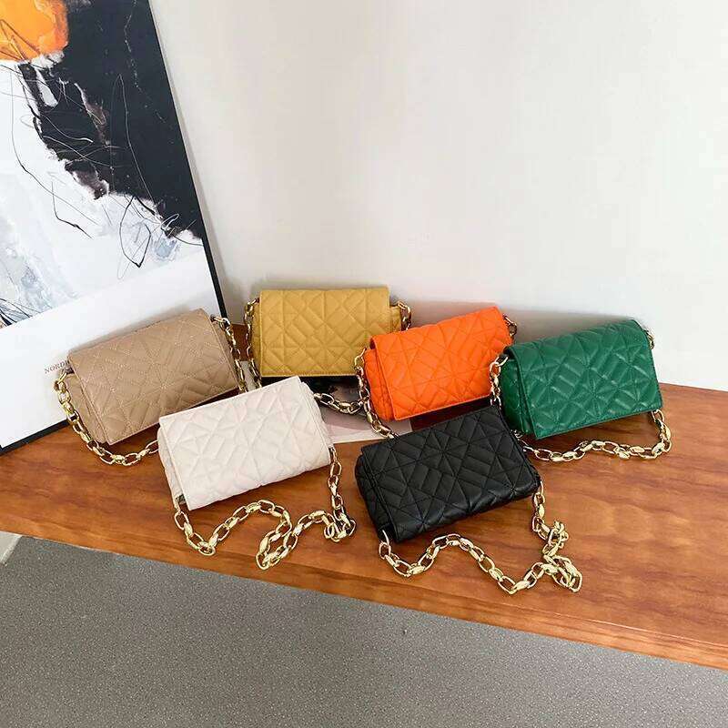 Fashion Plaid Shoulder Bag Plastic Chain Casual Crossbody Bags Women Flap Handbags For Daily Used