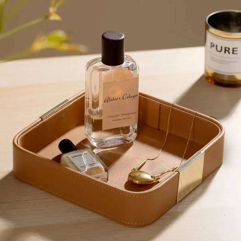 Light Luxury PU Leather Portable Makeup Organizer Storage Jewelry Ring Dish Entrance Key Holder Sundry Tray Jewellry