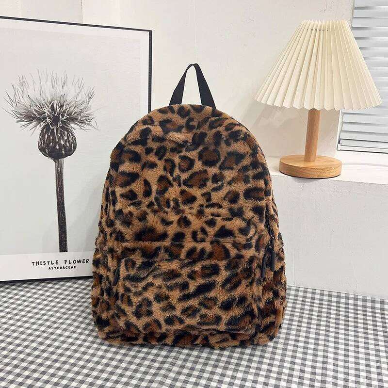 Plush Leopard Teenagers School Bag Large Capacity Fashion Students Bookbag Stylish Shoulder Backpack TravelOutdoor 2025 Z260124