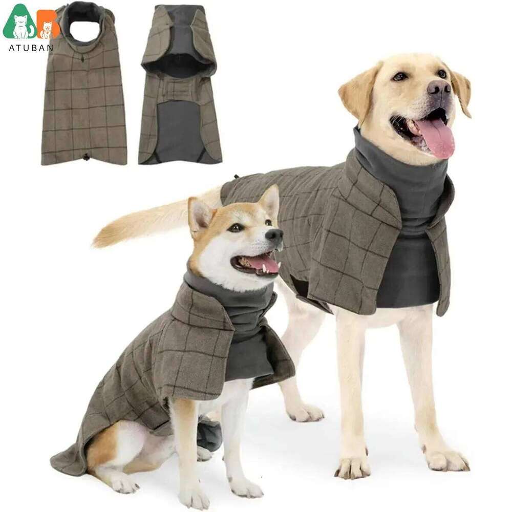 ATUBAN Warm Coat English Plaid Fleece Vest Windbreaker Jacket Winter Clothing Traction Eyelets Suitable For All Dog Type