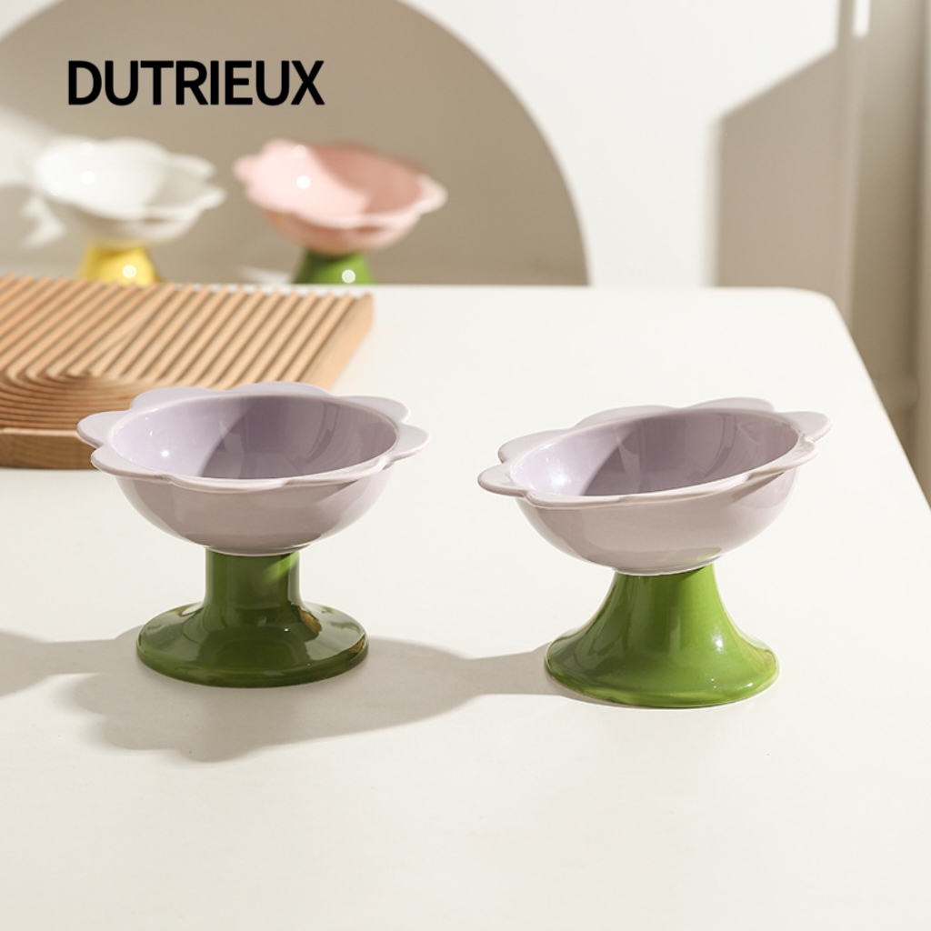 H2557 Neck-protecting cat food bowl, tall ceramic double bowl to prevent tipping.