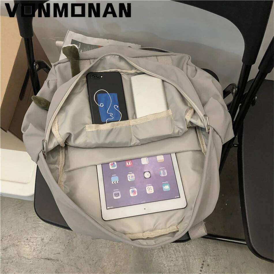 New Solid Color Women Waterproof Nylon Backpack Simple School for Teenage Girl Shoulder Travel Hand Book Bag Rucksack Z260124