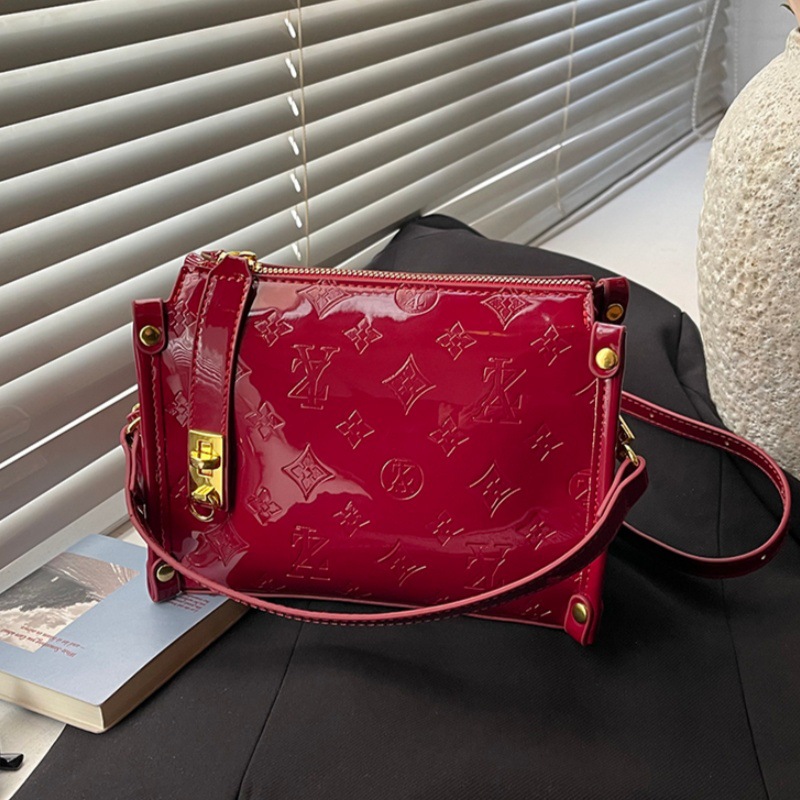 High-end small square new patent leather box European and American fashion handbag shoulder crossbody bag luxury handbag ID Card Slot Luxury Wallet De