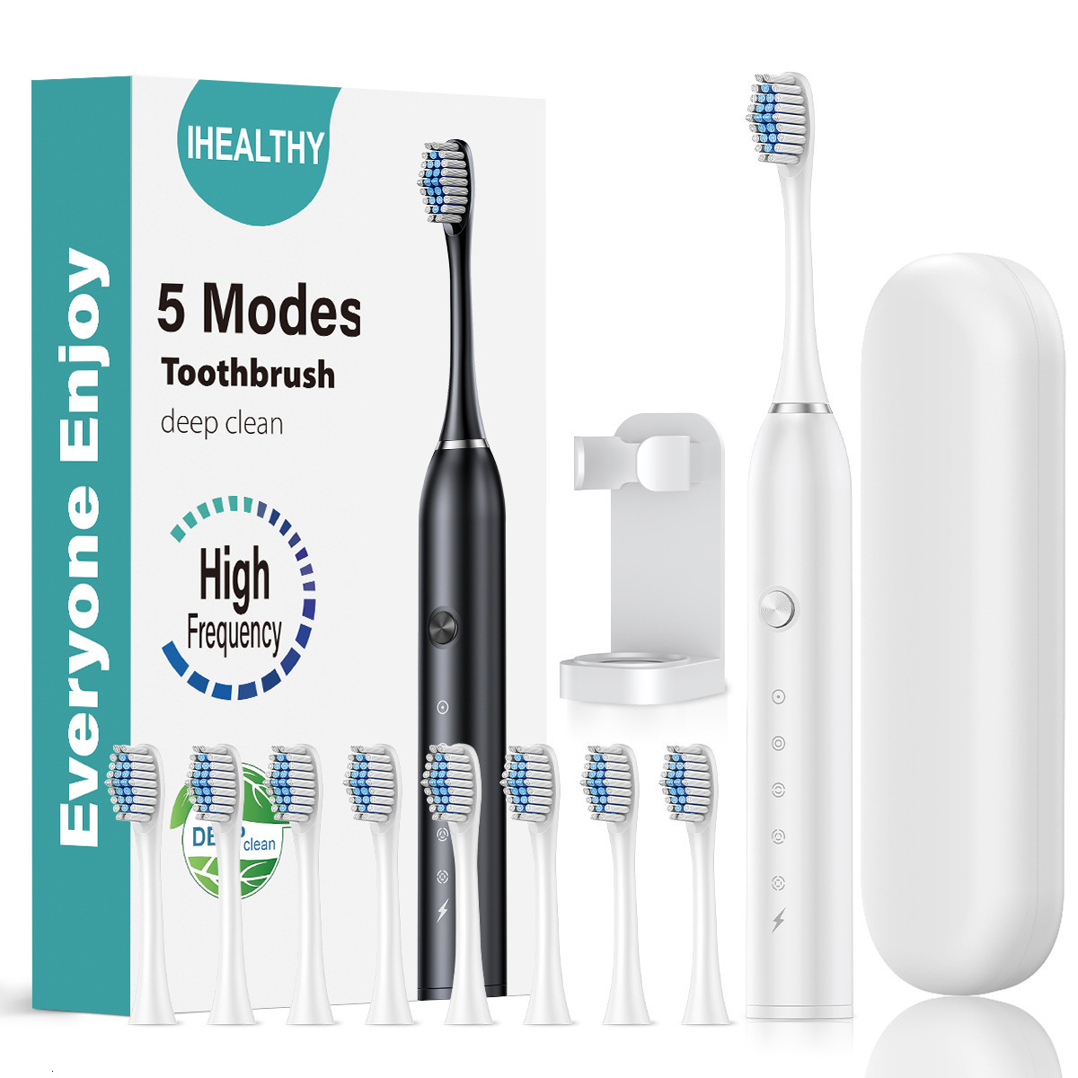Sejoy Electric Toothbrush 5 Modes USB Rechargeable 12 Replacement Toothbrush Heads Adult Ultrasonic Teeth Cleaning 240816