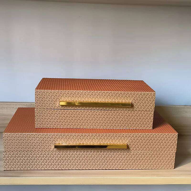 Woven leather jewelry storage box, sample room decoration box, wooden craftwork, new Chinese style ornament