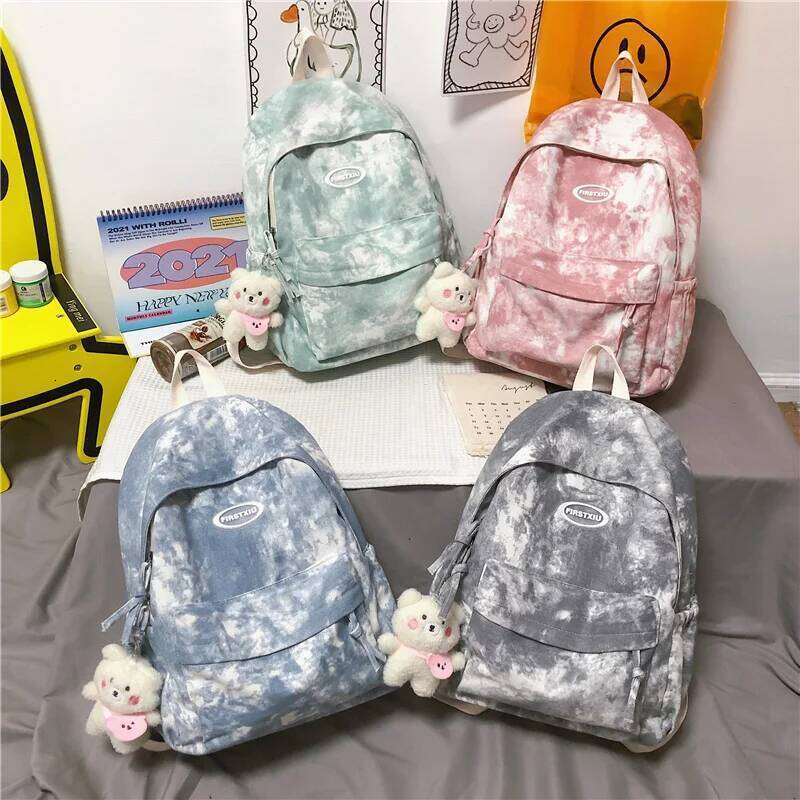 Simple Dyeing Design Women Kawaii Nylon Book Bag Female Mochila School Backpack for Teenage Girl Travel Rucksack Z260124
