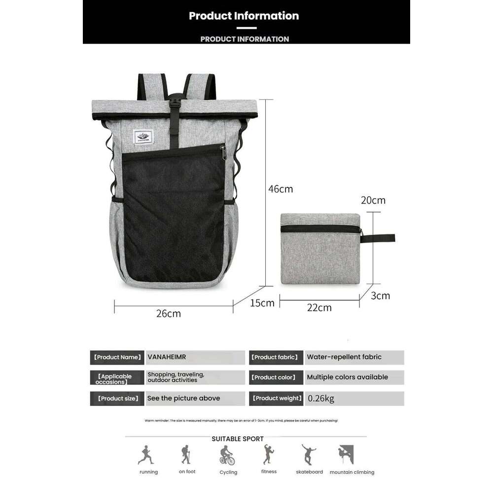 Large Capacity Foldable Backpack Outdoor Travel Waterproof Leisure Fitness Boys' and Girls' School Sports Bag Z260124