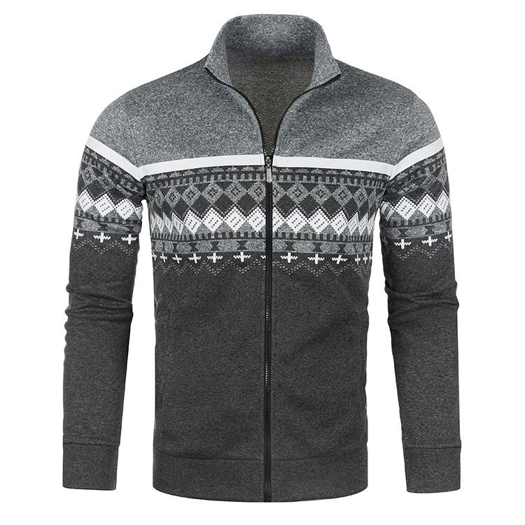 2026 New cardigan stand-up collar men's fleece jacket casual loose sweater Korean jacquard slim jacket knit cardigan