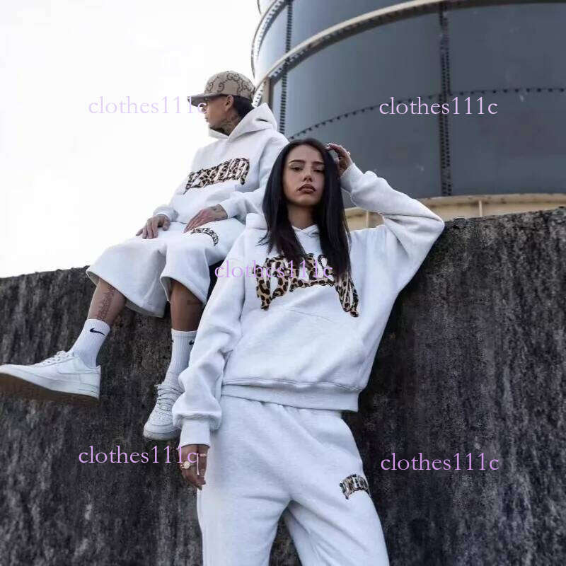 New Arrivals Street Fashion Leopard Print Letter Embroidered Men Sportswear Suit Y2k American Casual Retro Hoodie Trend Loose Clothing Luanyun