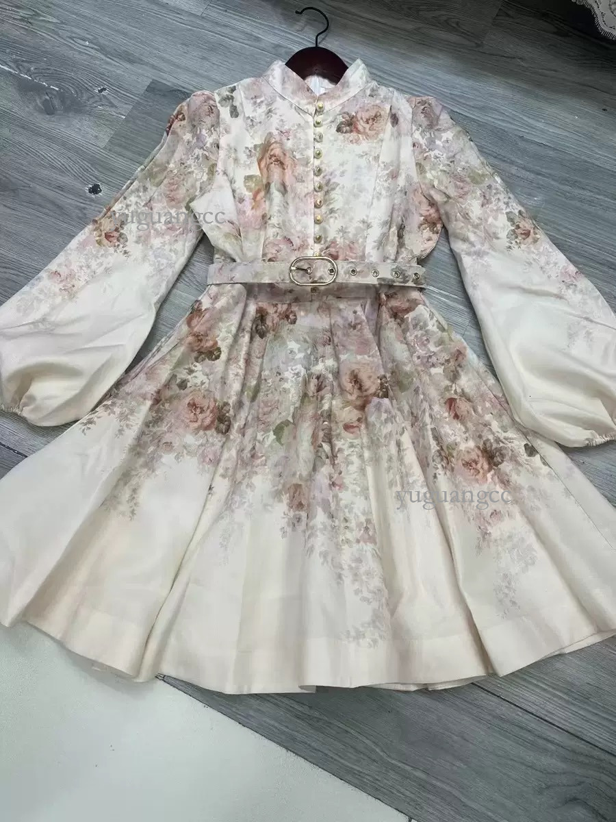 dress Designer Women Dresses Spring high quality Fashion Lantern Sleeve Belted Mini Dress Charming Evening Dresses Puff Long Sleeve 604