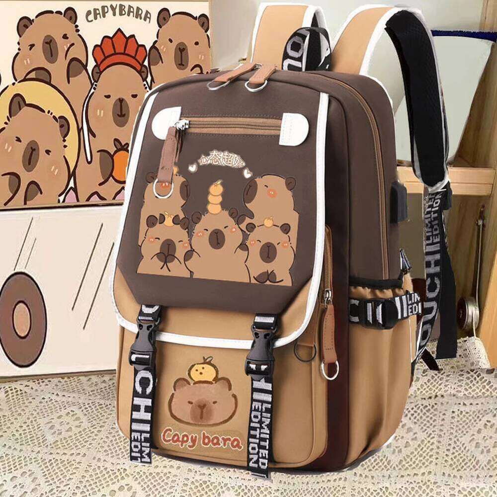 Capybara Cute with Pencil Case Kawaii Schoolbag Large Capacity Adorable Lightweight Daypack Shopping Work Trip Backpack Z260124