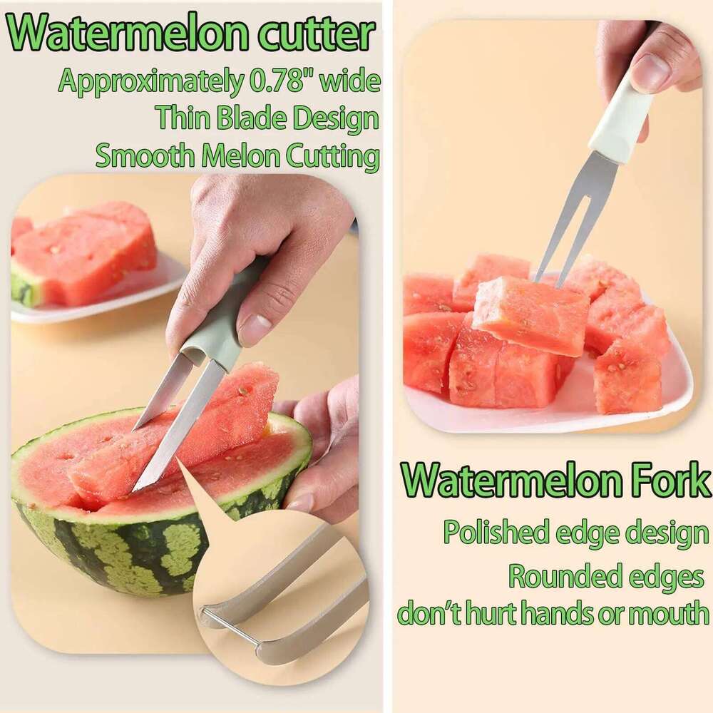 3-in-1 Cutter, 2024 Stainless Steel Fruit Watermelon Cutting Tool Fork Slicer Knife Set for Home Kitchen
