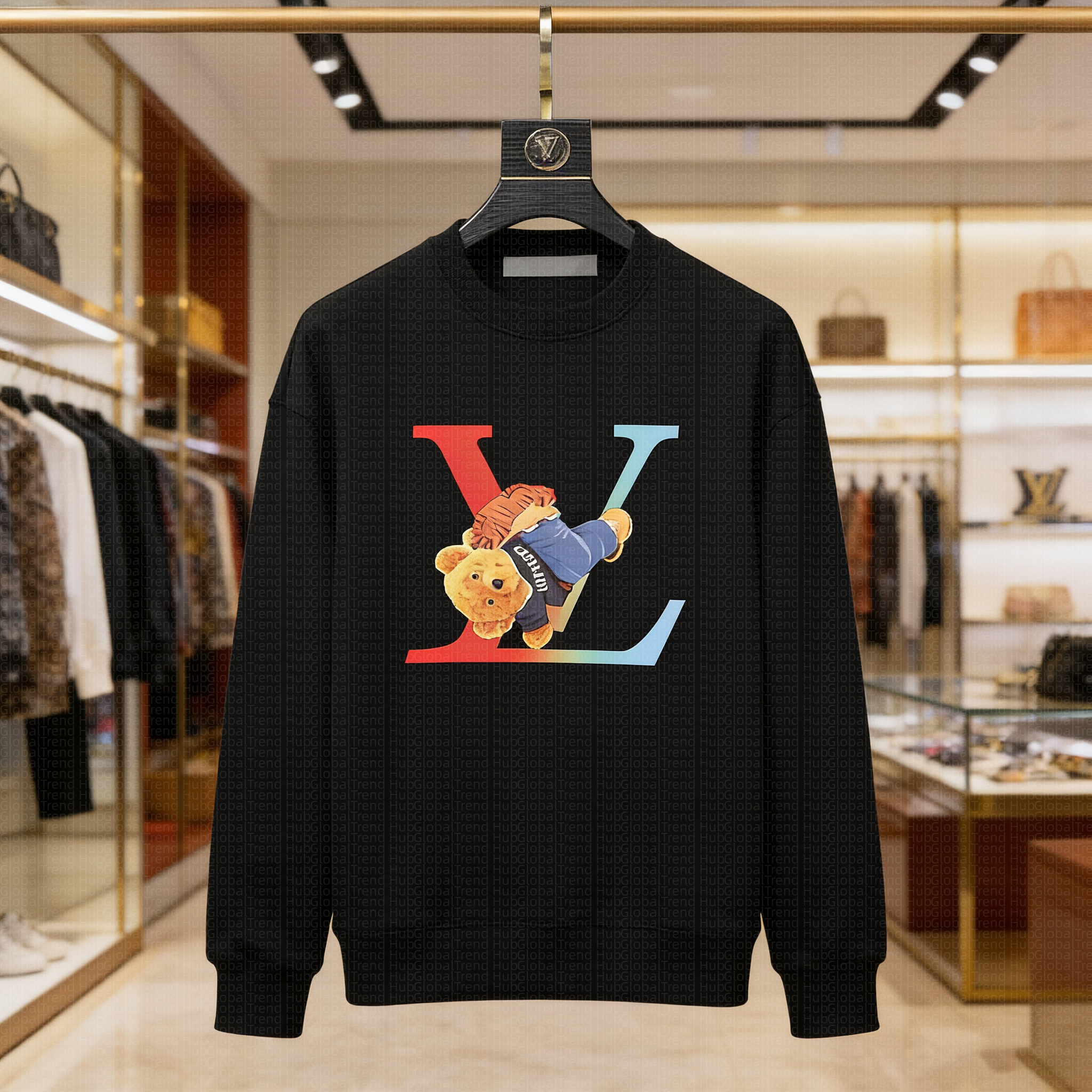 2026 New Luxury Bear Print Sweatshirt For Men Women High Quality Cotton Crewneck Pullover Casual Streetwear Oversized Couple Top