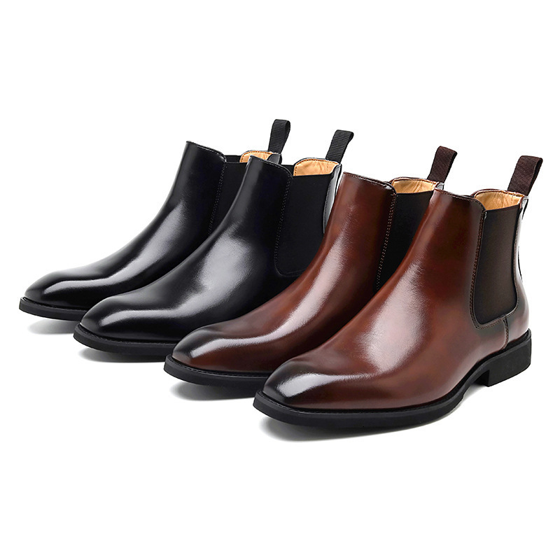 British Style Square Toe High Top Suit Formal Mens Leather Boots Business Ankle Boots Chelsea Boots Men 66671-R 211023