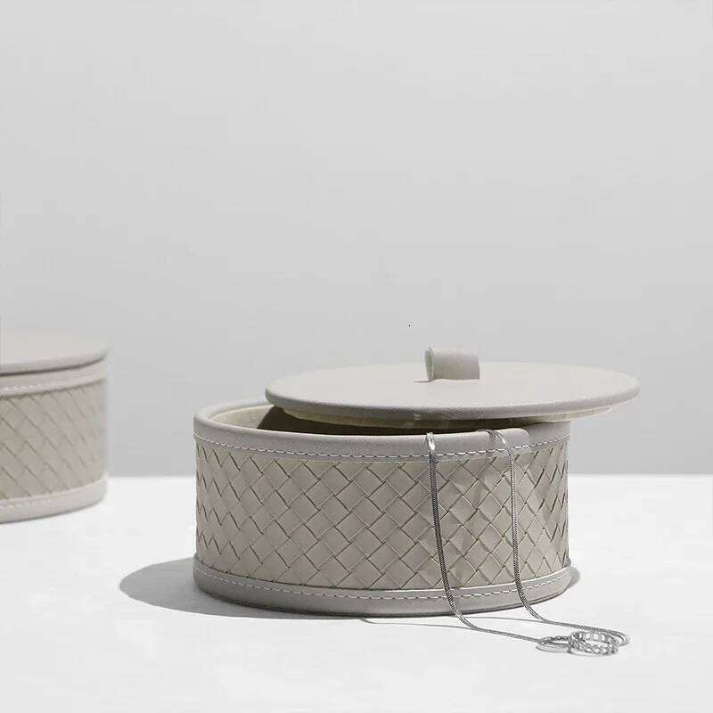 Light luxury high end leather jewelry storage tank circular model room piece wardrobe organizer bedroom decoration box