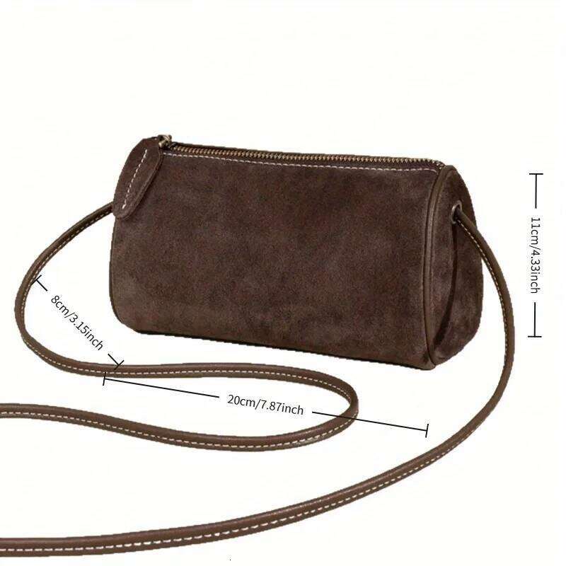 Shoulder New vintage suede cylindrical Matte shoulder crossbody Small round phone bag Z260124