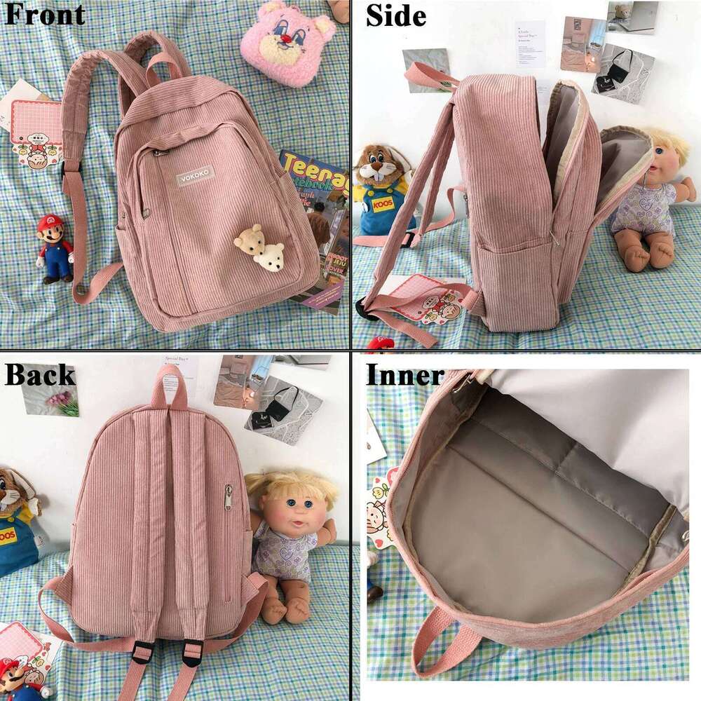 Stripe Corduroy Backpack Women, Cute Schoolbag for Teenage Girls and Boys, Luxury Harajuku Female Fashion Bag, Student Book Z260124