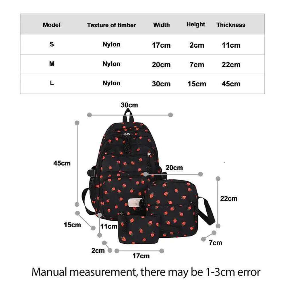 3Pcs/Set Oxford Cloth Cherry Preppy Style Adjustable Laptop Backpack with Lunch Bag & Pencil Case Large Capacity Z260124