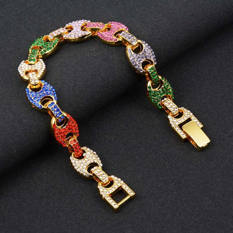Hip-Hop & Hiphop Trend Rock Nightclub Bar Trendy Brand Street Alloy Accessories Colorful Diamond Double Hole Bracelet