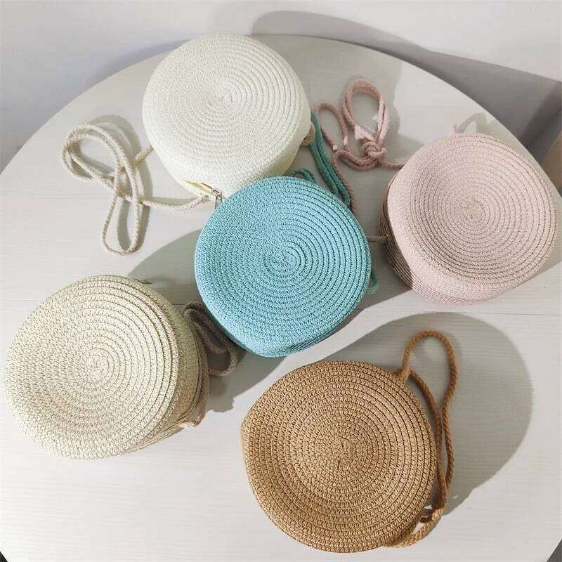 Minimalist Straw Bag Round Crossbody Purse Women Shoulder Vocation Style Handbag Z260124