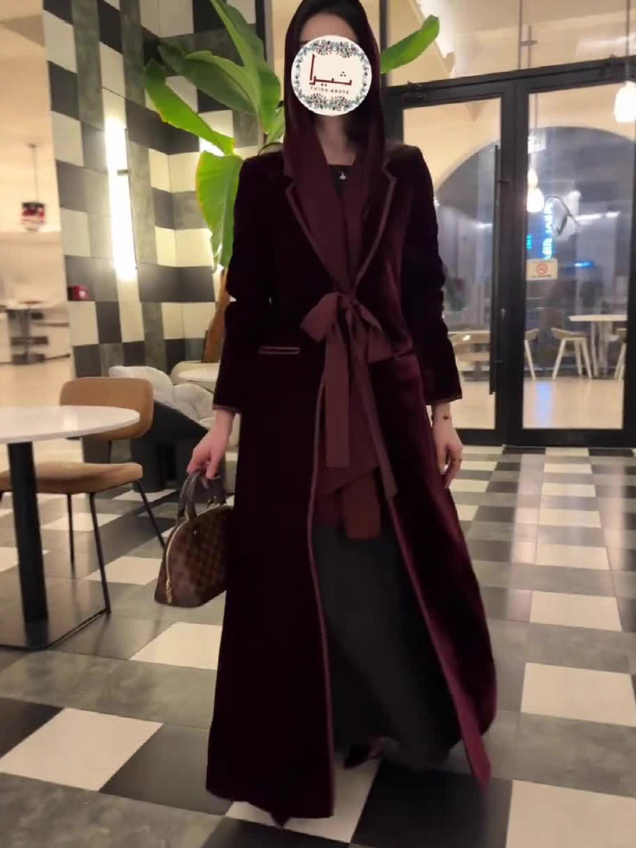 2025 New Elegant Trench Coat Long Dress Mid-Length Long Robe Color Block Trench Coat Tie Coat 241216
